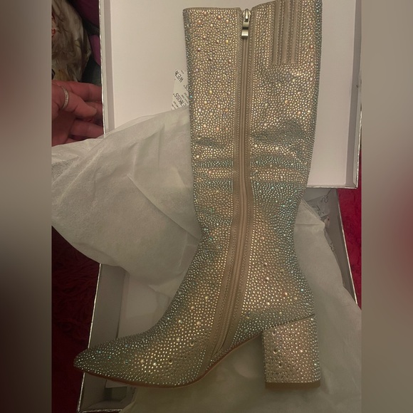 Knee high rhinestone boots chunky heel - Picture 4 of 9
